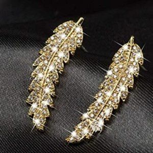 Gold Crystal Marquis Leaf Earrings